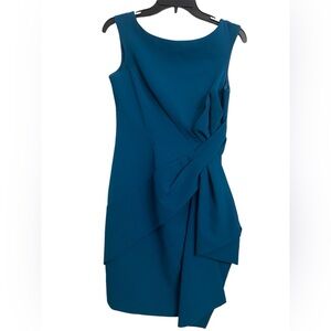 Eliza J. Drape Laguna Crepe Cocktail‎ Shift Dress Size 4 Teal